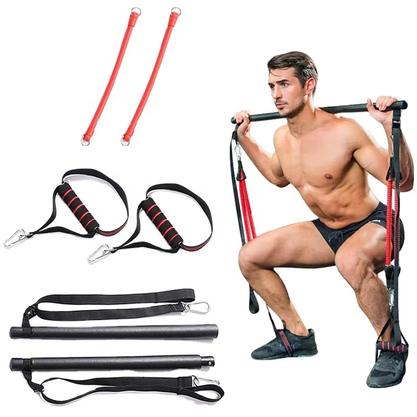 

Wholesale Muscle Tension Bar With Resistance Bands Rubber Loops Trainer Body Workout Fitness Equipment Home Gym Pull Rope Stick, Black or as you requested