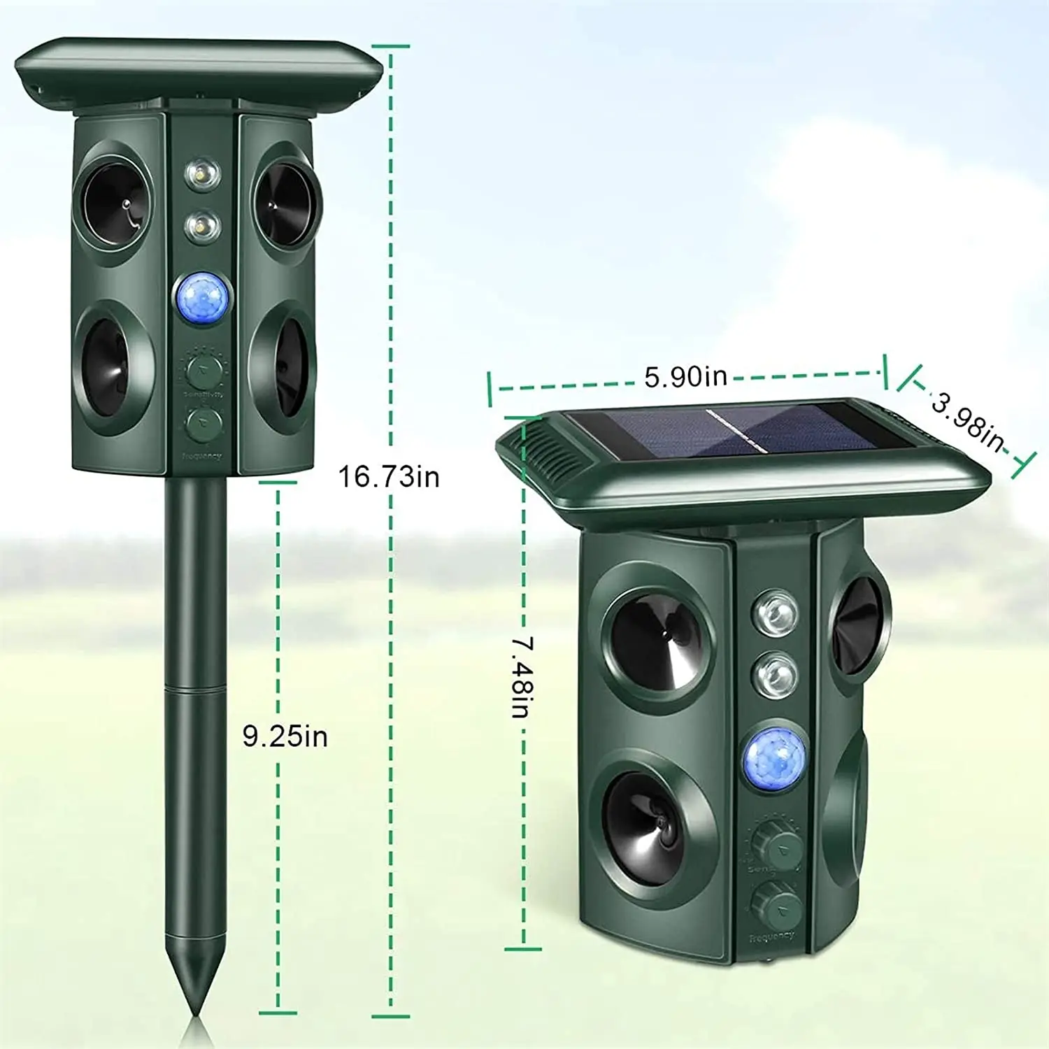 

Outdoor Ultrasonic Animal Repeller Deer Pigeon Cat Wild Pig Monkey garden lawn farmland orchard Solar Animal Repeller