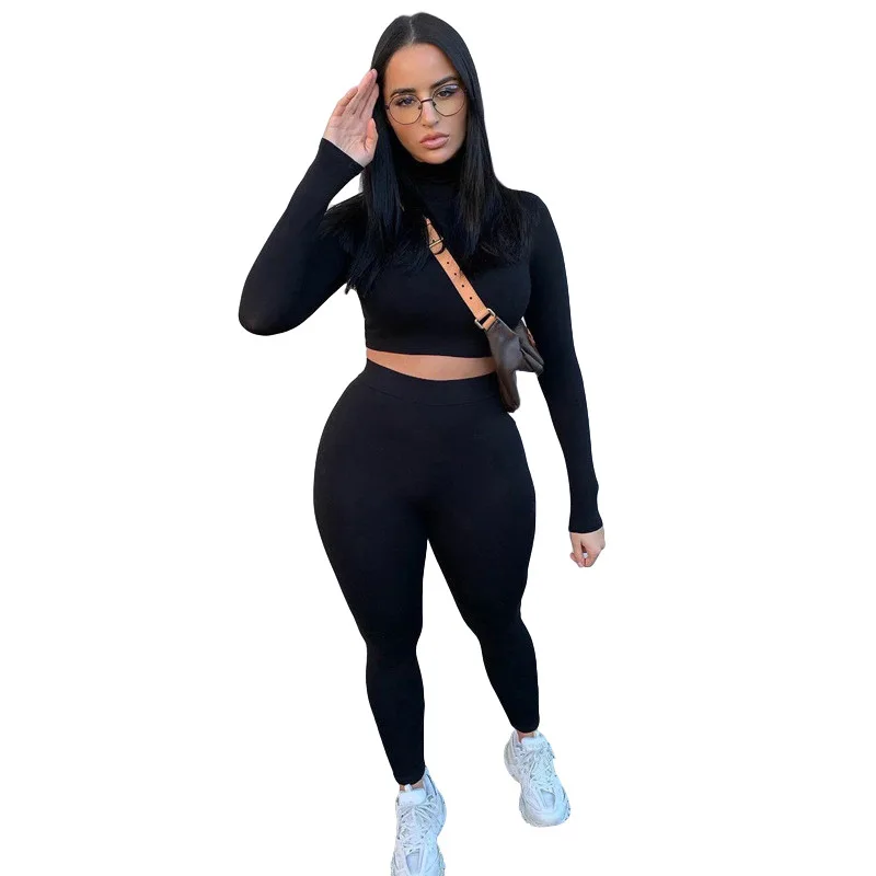 

Wholesale ladies solid color clothes fashion long sleeve sexy leggings sport wear suit women two piece yoga set, 13 colors