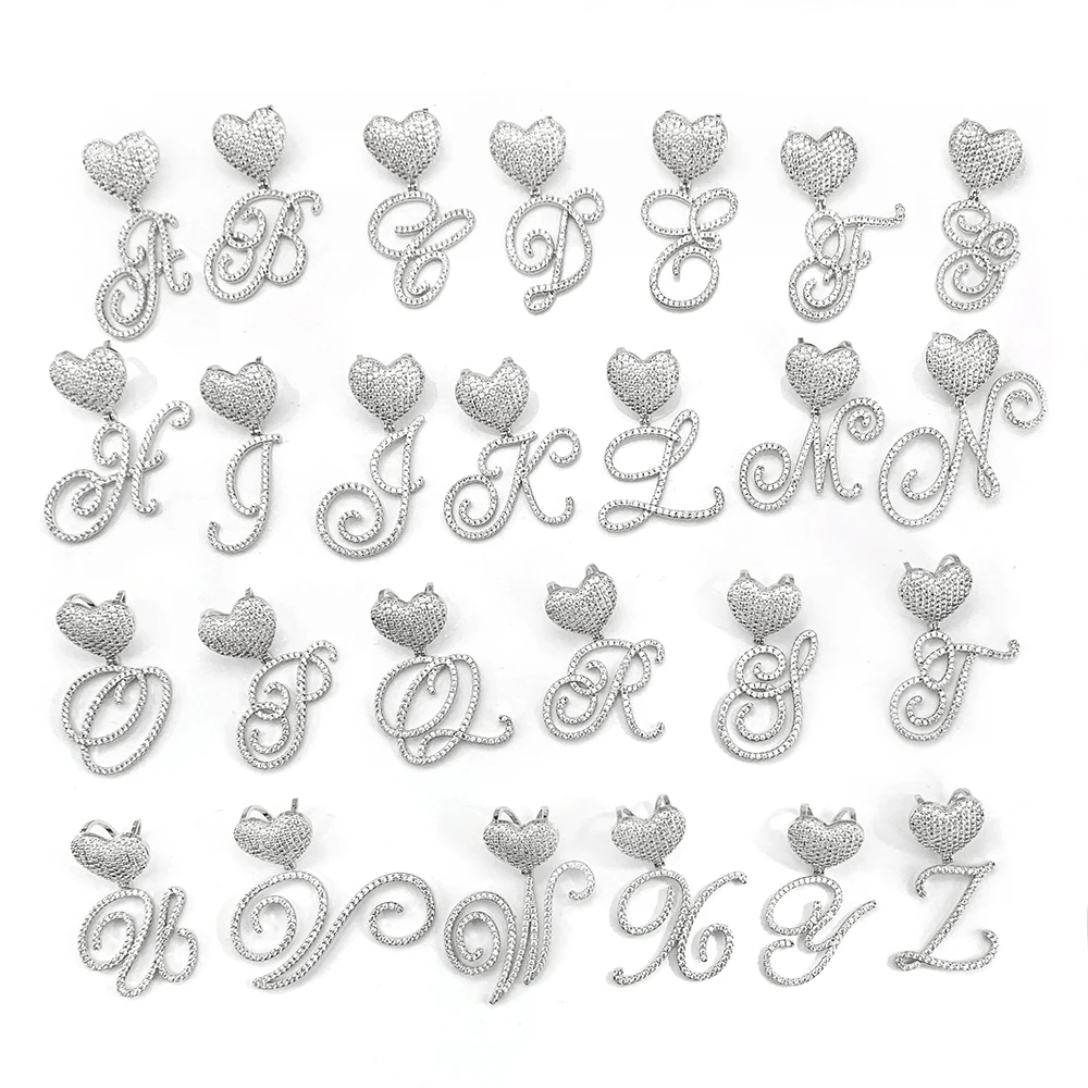 

cuban tennis link chain heart cursive initial custom letter personalized name pendant necklace