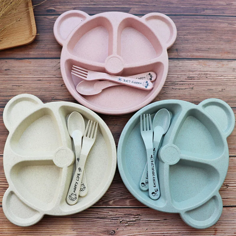 Panda modeling wheat straw tableware lunch box with three piece