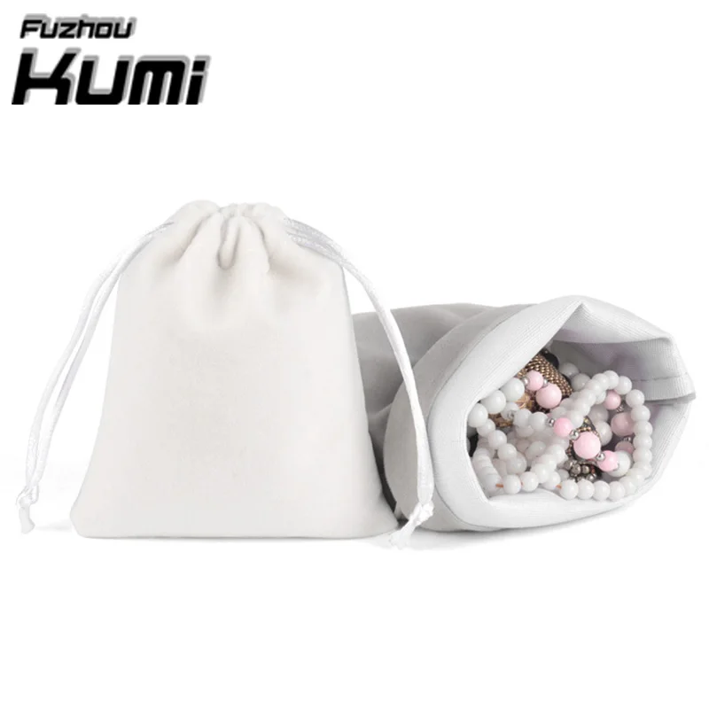 

Small MOQ White Velvet Jewelry Pouches with drawstrings Packaging Gift Bags & Pouches Custom Logo