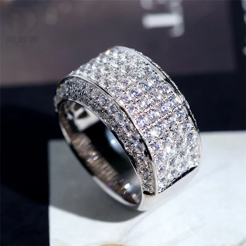 

Hiphop Rock Style 18K White Gold Jewelry Ring Unisex Origin Natural 3 Carat Moissanite Gemstone Pave Setting Engagement Rings