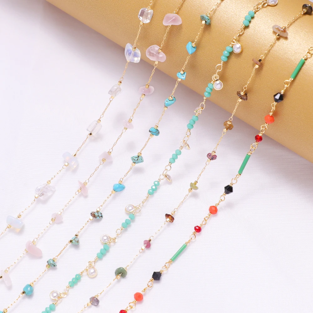 

brass 18K gold plated Enamel Synthetic gem chains paper clip link chain for jewelry making