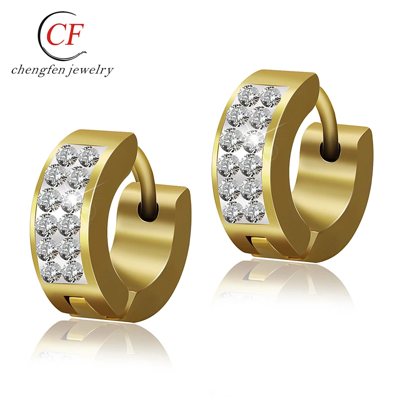 

Stainless Steel Jewelry Round Hoop cz Diamond Gold Plated Earring Ring