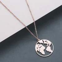 

Rose Gold World Globe Necklace Stainless Steel Word MapTraveler Necklace
