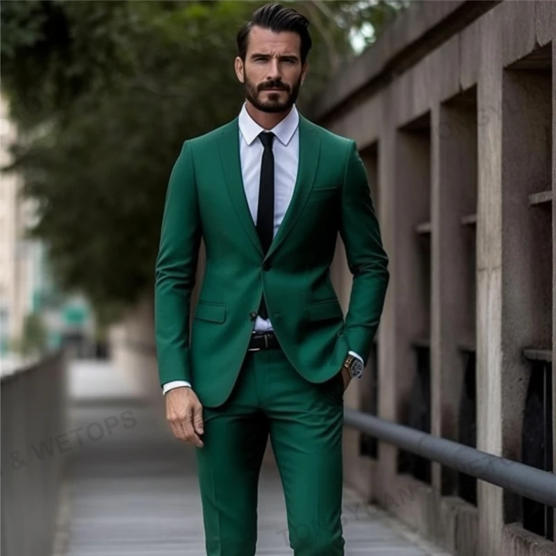 Online Green Tuxedos - Shining 2 Pieces Business Suits For Men's Fashion main image 1