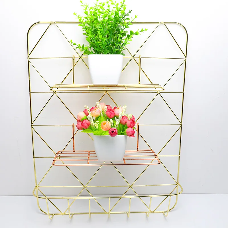 Iron Grid Photo Wall,Gold Shelves For Wall,Hanging Storage Rack