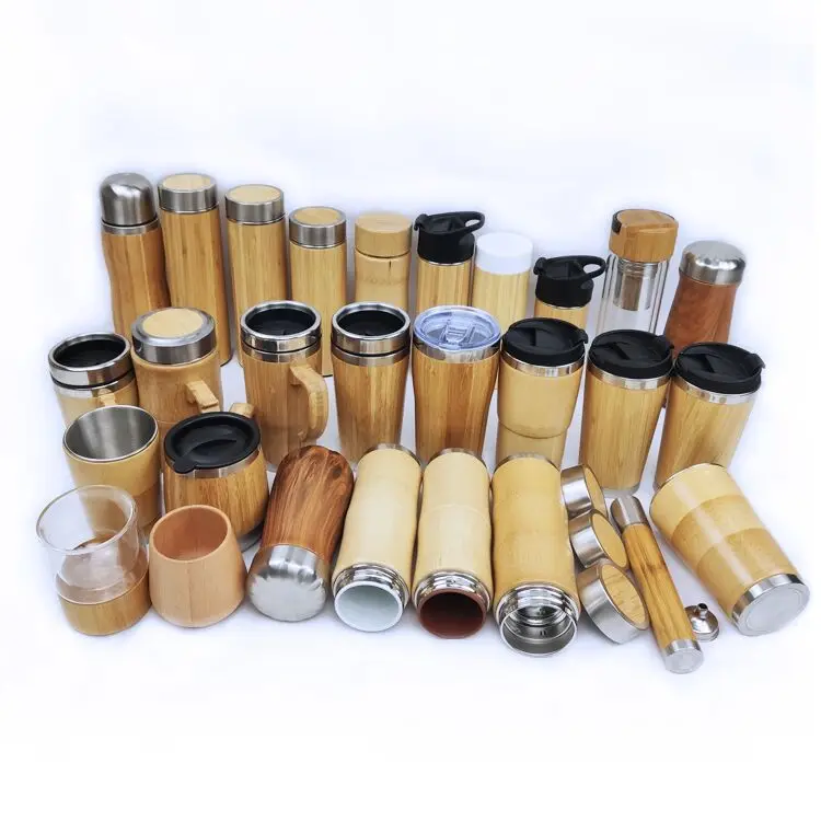 

MIKENDA Bamboo Thermos Double Wall Vacuum Bamboo Flask Stainless Steel Inner Coffee Mug Thermos