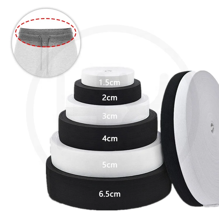 

Elastico 1 Inch black and white elastica Wide Stripe Home Textiles Polyester Cotton Fold Over Knitted Elastic Band elastique, White/black/custom/oem /odm