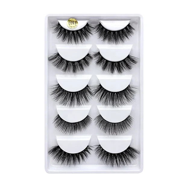 

Unique 5 pairs faux mink lashes longer private label eyelash extensions silk clusters 22mm high quality faux mink lashes, Black color