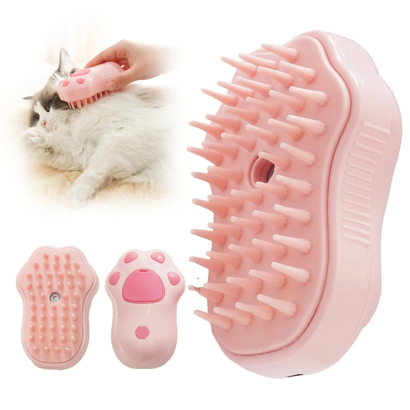 

3-in-1 Steamy Water Spray Cat Brush Silicone Pet Hair Removal Comb Self-Cleaning Grooming Brush for Dogs and Cats