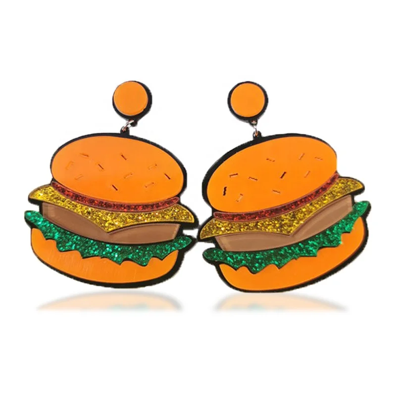 

Exaggerated Hamburgr/Rainbow/Avocado Food Acrylic Earrings Funny Creative Glitter Powder stud Earrings for women