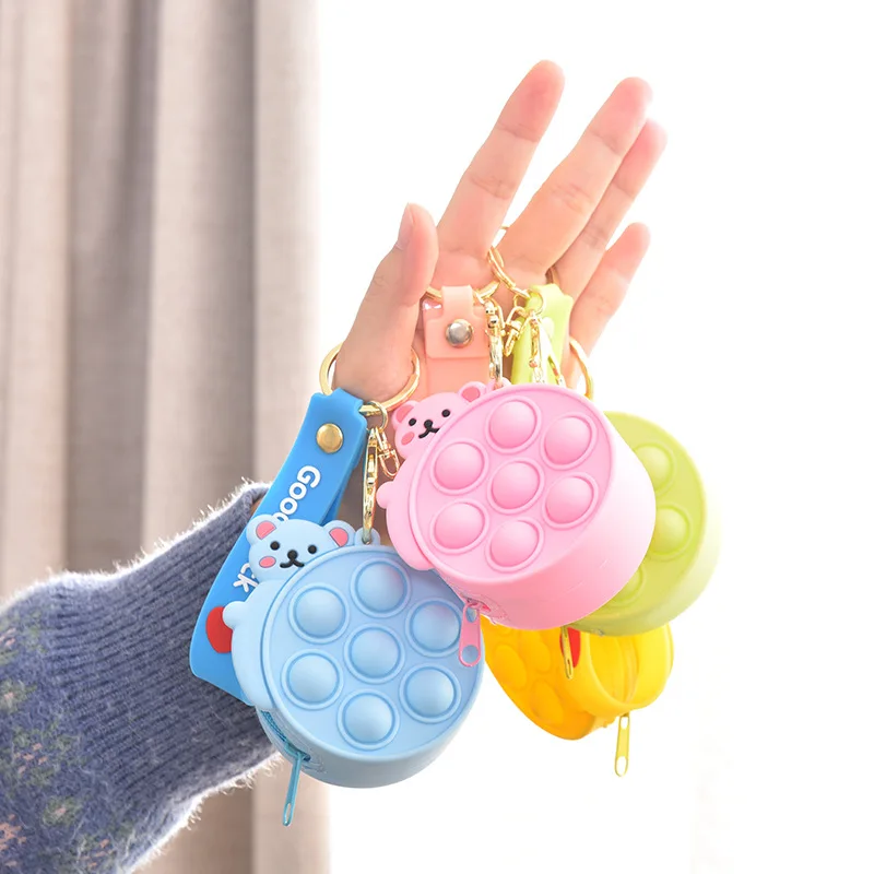 

3D Cookie Bear Small Storage Kids Purse Fidget Toy Bag Coin Card Cosmetics Mini Purses Handbags With Keychain