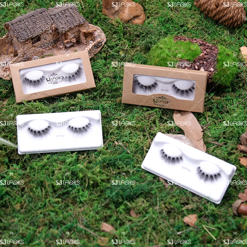 3D faux mink lashes wholesale Biodegradable  plant fiber lashes clear band in paper box without any logo