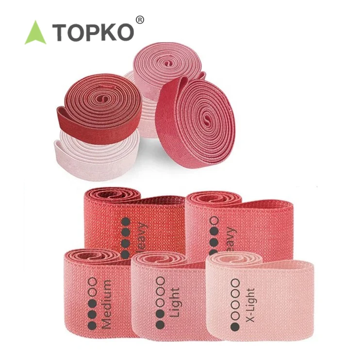 

TOPKO custom printed yoga gym home exercise hip leg mini loop non slip thick fabric resistance bands with logo, 5 colors
