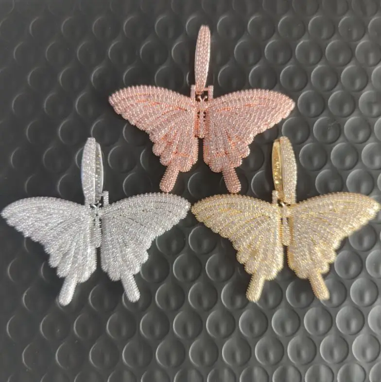 

2021 Xuqian new arrival shining custom pendant necklace hip hop zircon butterfly pendant