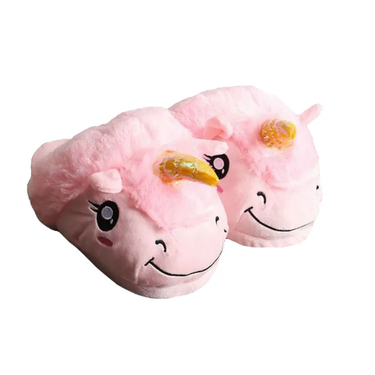 

Winter soft stuffed plush cartoon unicorn indoor plush slippers for women, Green