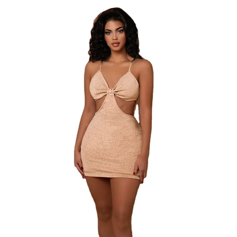 

C1090 OEM Dress Hollow Out Birthday Bodycon Dress Nude Colour Women Sexy Mini Dresses