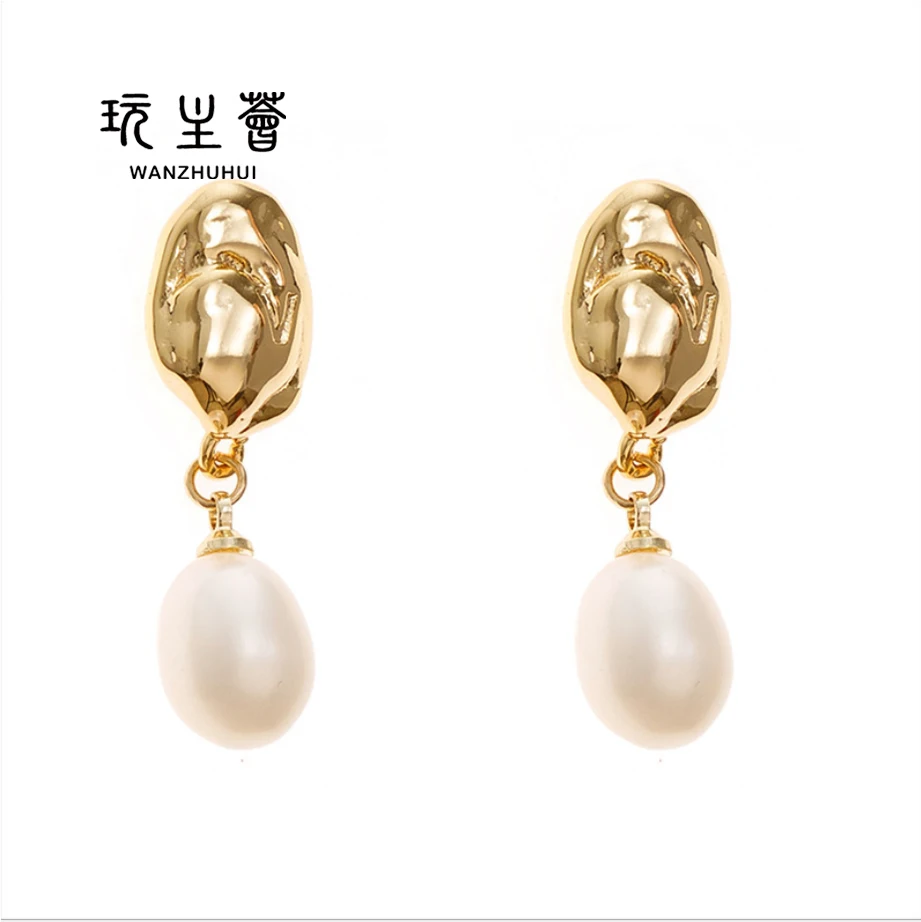 

2021 new luxury earrings 14k gold plated pearl drop earring women jewelry