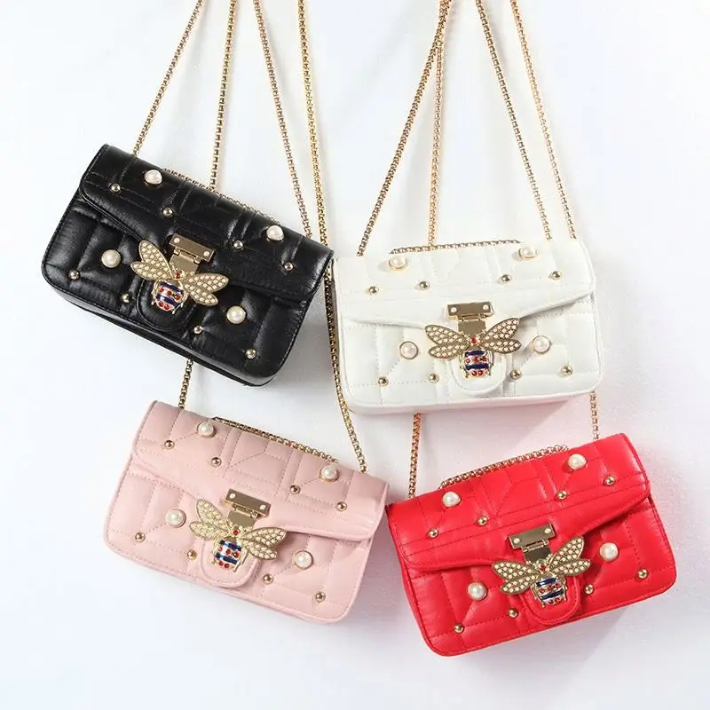 

Trendy Beatfull Designer Shoulder Fashion Bee PU Leather Crossbody Pearl Handbags Purses for Women