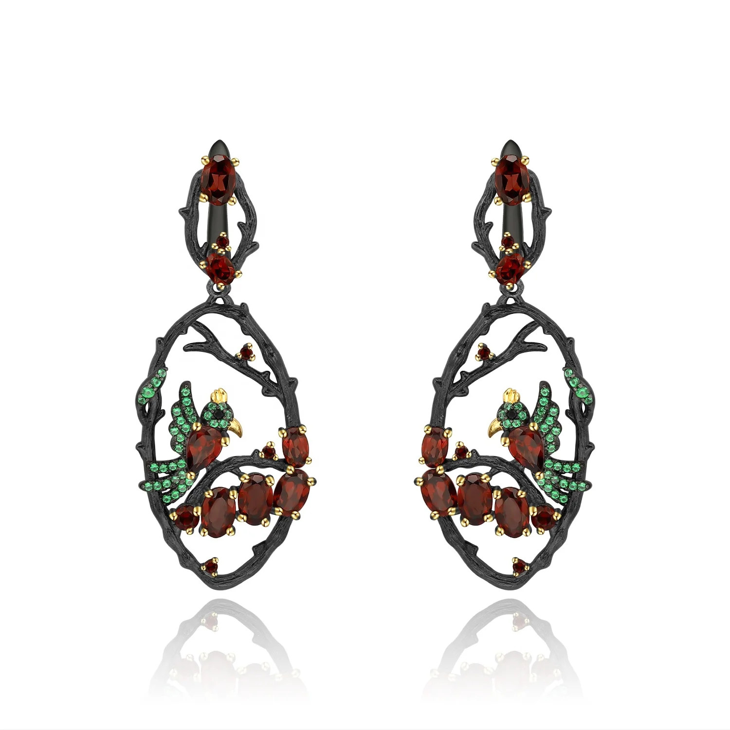 

Abiding Flower Buds Bird Earring Natural Red Garnet Gemstone 925 Sterling Silver Jewelry Statement Earring For Women 2021