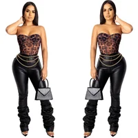 

Aselnn Faux Leather Pants for Women Flared Hem Winter Autumn Fall PU Ruched Bottoms for Ladies Sexy Club Fashion Pant