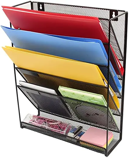 

Amazon Hanging Wall File Holder Mail Sorter Magazine Rack Office Supplies Metal Mesh Desk Organizer, Black, customized