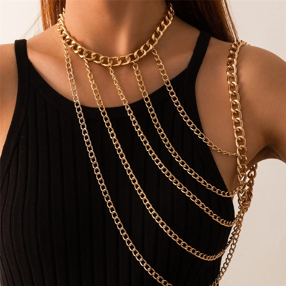 

Simple personality single shoulder tassel neck sexy geometric U-shaped body chain