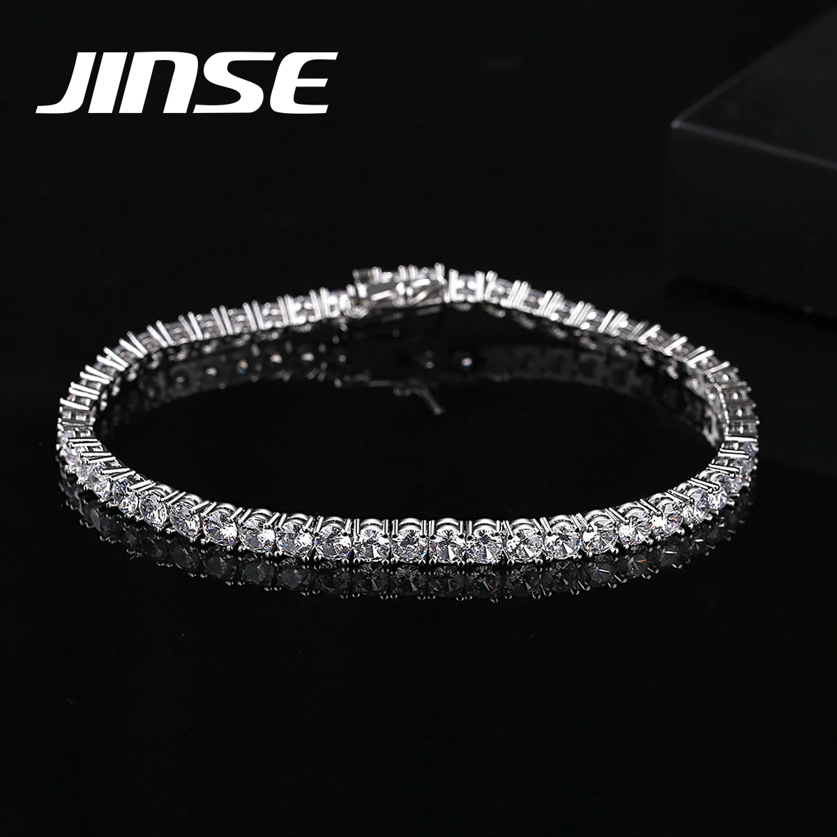 

JINSE Women Copper 2021 Gold Plated Fashion Trendy Trending Mens Luxury Jewerly 4mm CZ Tennis Bracelet