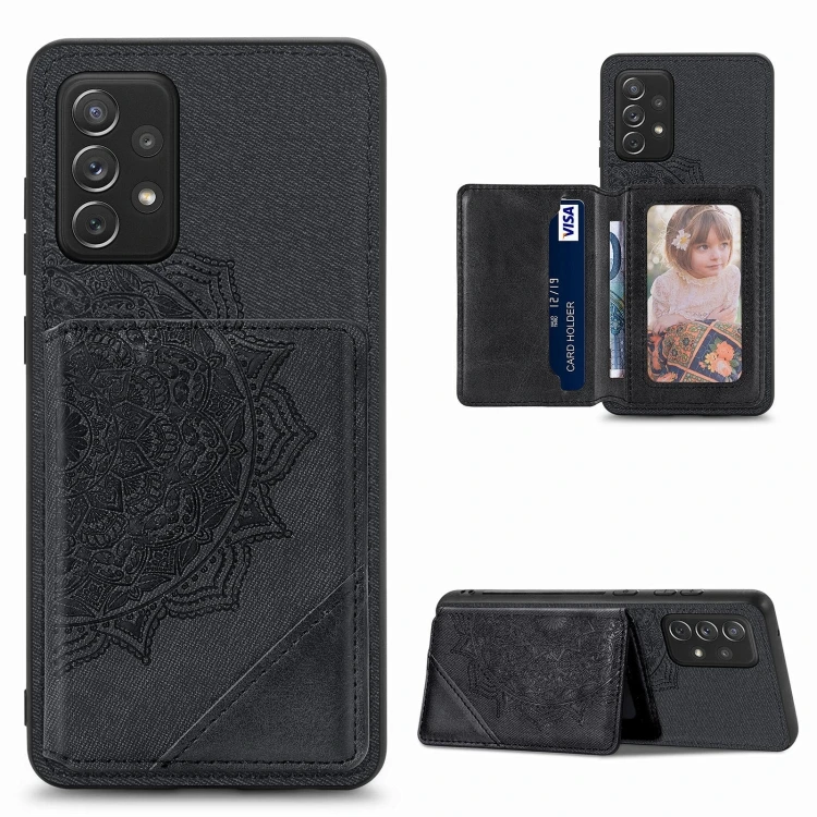 

Dropshipping For Samsung Galaxy A72 5G / 4G Mandala Embossed Magnetic Cloth PU+TPU+PC Case with Holder