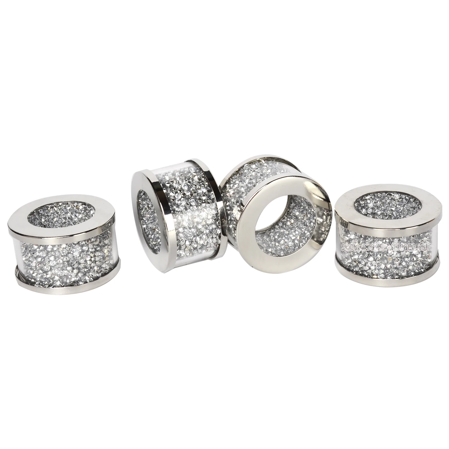 

4PCS Crushed Diamond Weeding Napkin Rings Crystal Bead Napking Ring Holder for Table, Sliver gold
