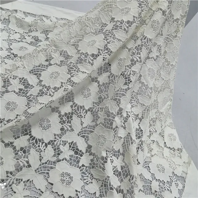 

new arrival embroidered white guipure cord lace fabric fashion net embroidery fabric, Accept customized color