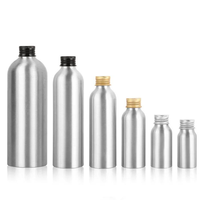 

Wholesale Empty 30ml 50ml 100ml 150ml 250ml 500ml Aluminum Metal Bottles with Aluminum Screw Caps