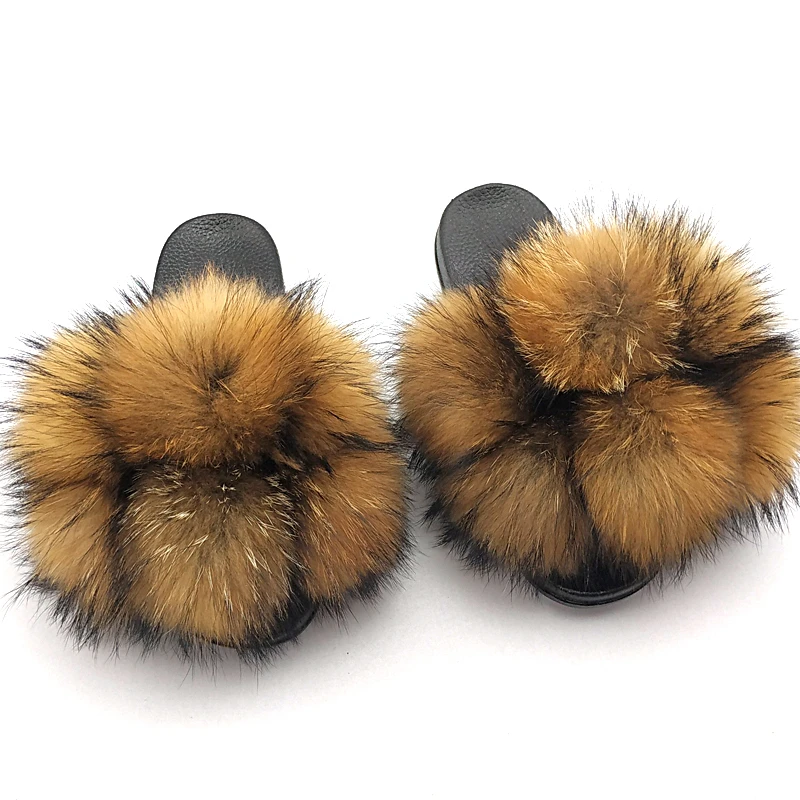 

Fluffy Fur Slippers Women Furry Slides Slippers House Shoes Woman Real Fur Slides Home Fox Slippers, Picture