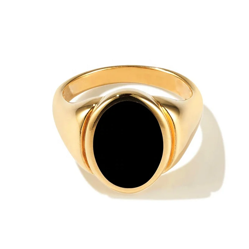 

Milskye Fashion 925 sterling silver 18k gold black enamel oval ring