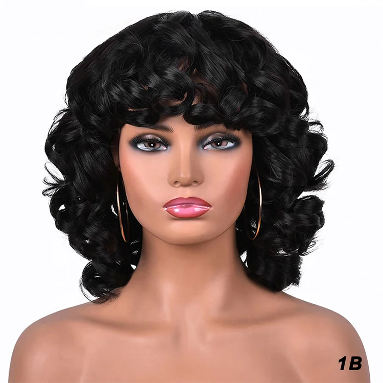 

Afro Hair kinky curly with bangs for black women wigs african omber glueless high temperature short wigs wave synthetic wig, Acceptable customization