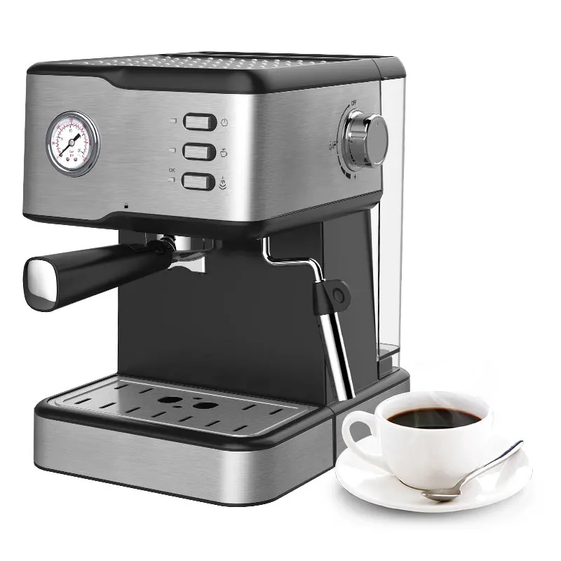 

OGX 1.5L 2 Cups Black And Silver Push Button Control Maquina Cafetera Express Drip Latte Boiler Filter Coffee Machine With Gauge