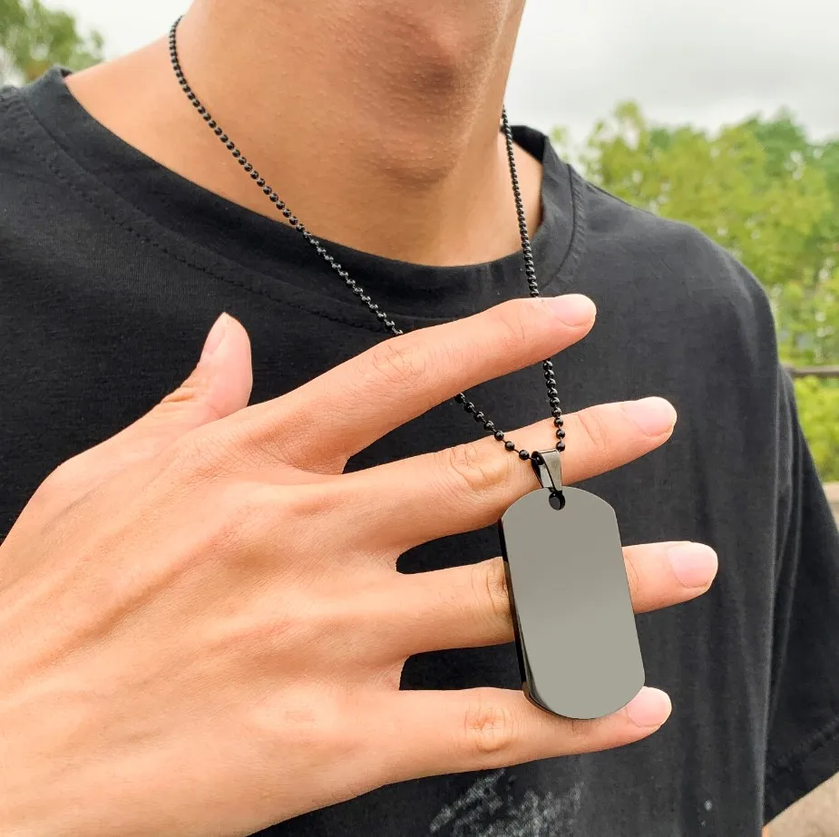 

SHIXIN High Quality Stainless Steel Rectangle Pendant Necklace Black Thin Ball Chain Necklace Punk Men Necklace Jewelry