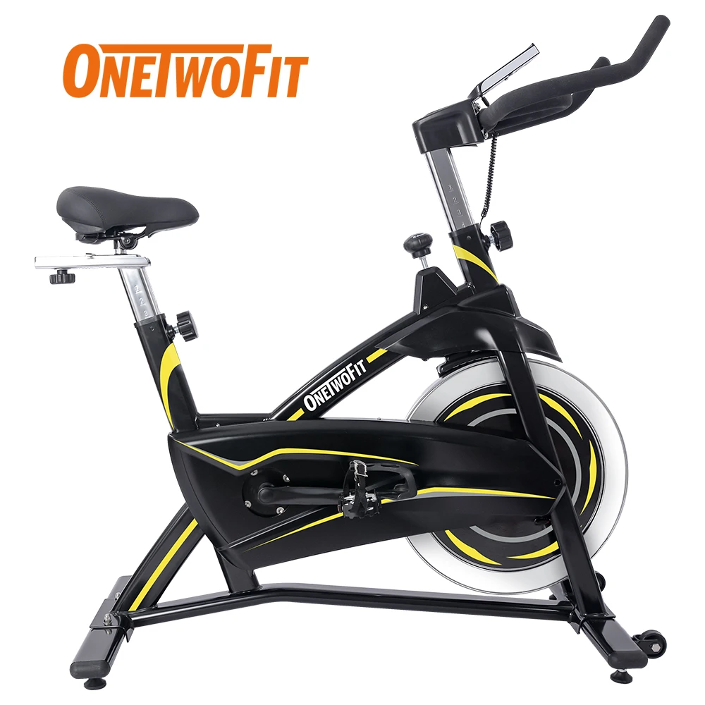 

OneTwoFit Drop Shipping Spin Wheel 13KG Magnetic Control Dynamic Bicycle Fitness Stationary Cycle Trainer Exercise Spinning Bike, Black & yellow