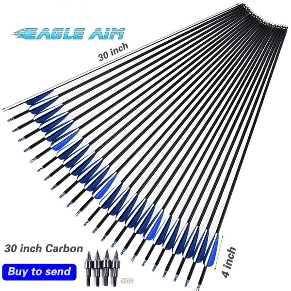 

24Pcs/set 30'' Length Spine 400 Carbon Arrows with 4'' Blue&white Vanes for Compound Bow Hunting and Archery /replaceable Arrowh