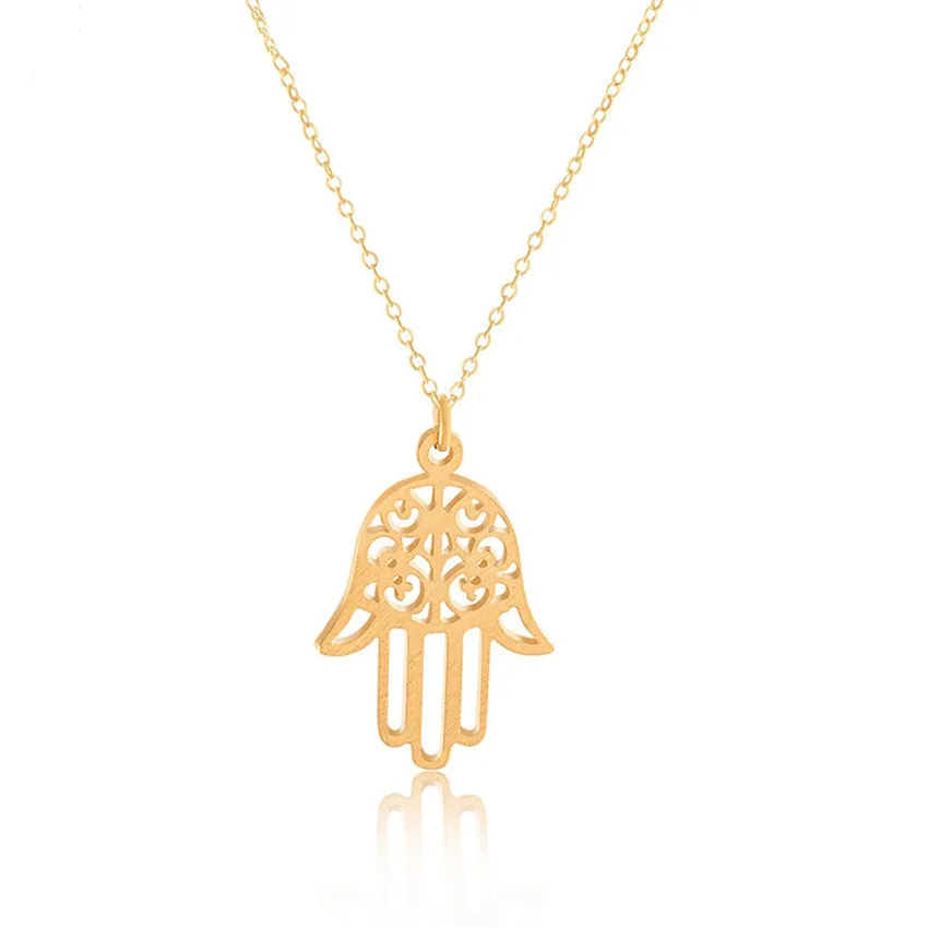 

Fancy Design Boho Style Hand Shape Pendant Stainless Steel Necklace For Women, Gold
