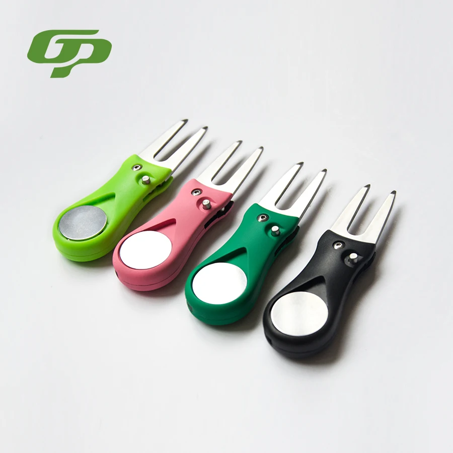 

New Custom Logo Golf Accessories Repair Tool Alloy Magnetic Golf Divote Tool with Ball Markers, Black,red etc