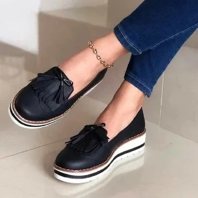 

New style round toe Japanese tassels women's casual large size single shoes flat shoes for women