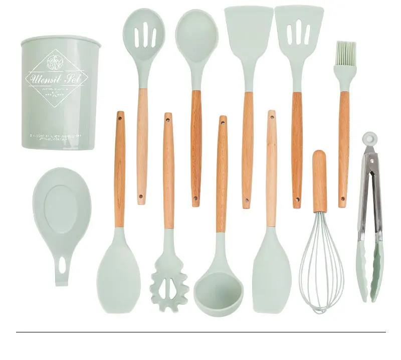

Kitchen Accessories Hot Selling Silicone Cooking Utensils 11 Pieces Eco-friendly Wooden Silicone Utensils Set