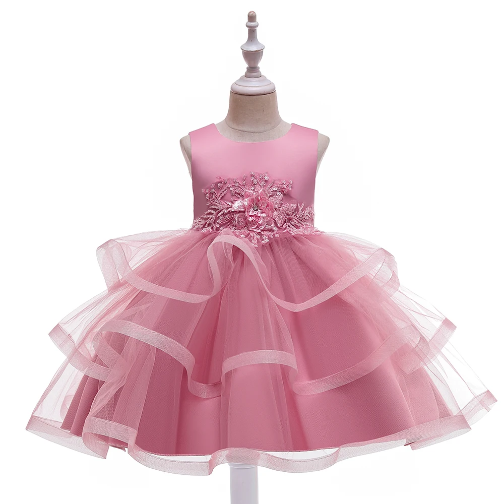

MQATZ Children Flower Dress Applique Princess Dresses Puffy Children Clothing L5225