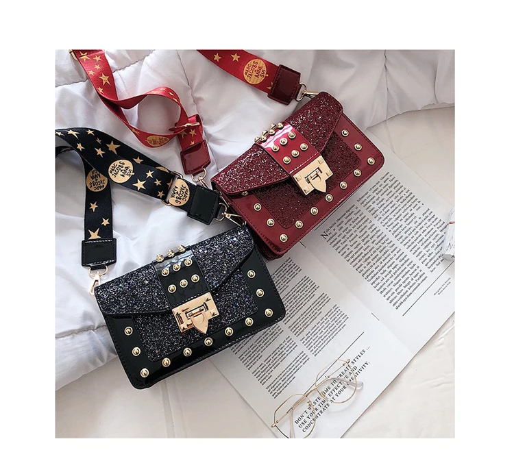 

2021 new wholesale women's wear rivet sequins fashion women's shoulder bags handbags, Multicolor