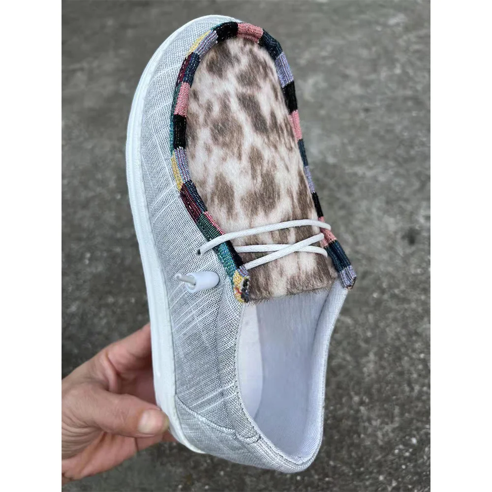 

New Casual Lace Up Cow Print Canvas Shoes For Women
