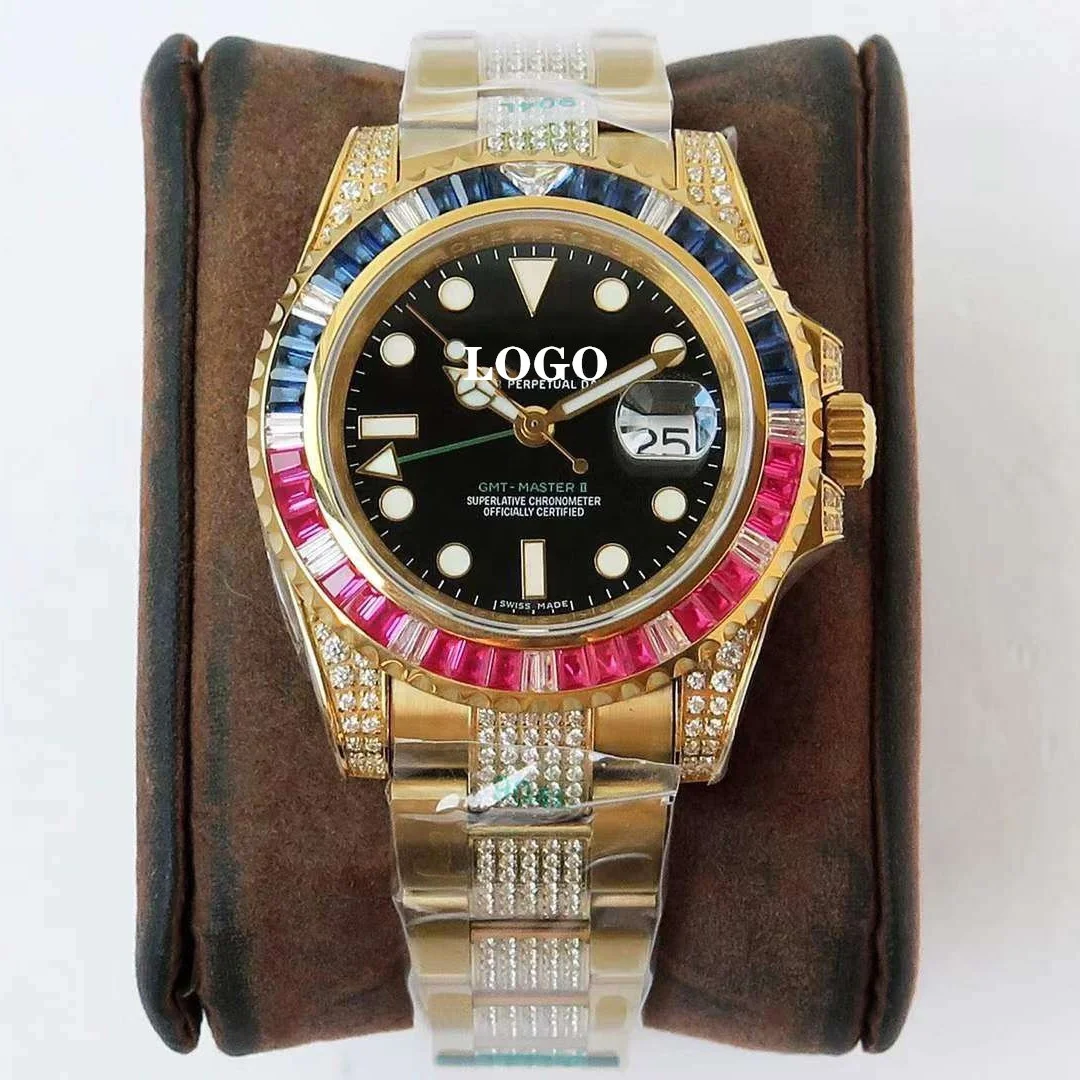 

Luxury Diver Super Watch 904L steel 116758SANR ETA 2836 movement Ice Cube Diamond for men GMT Master Gold watches