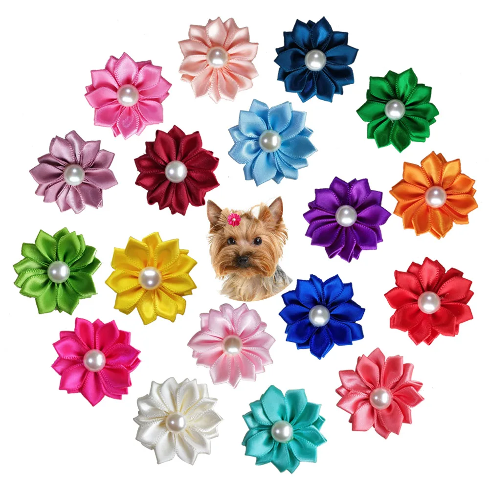 

Flower Shape Dog Hair Bows Rubber Band Cat Puppy Hair Clips Pet Grooming Bow, Multi-color